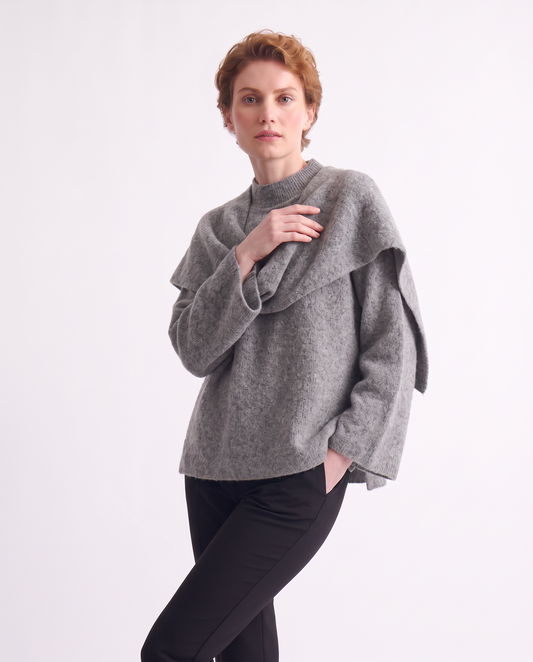 High-neck sweater with matching scarf - Grey