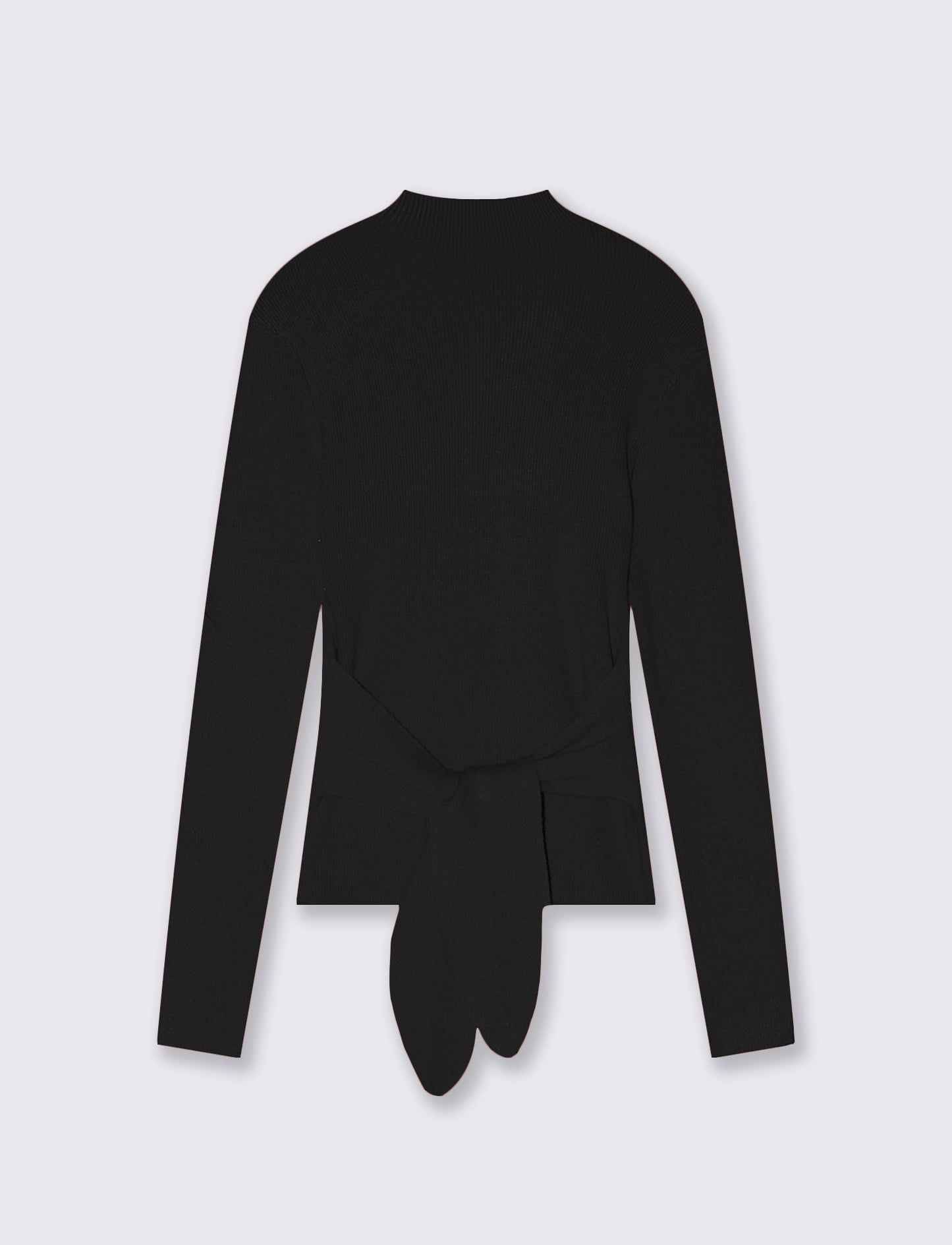 High neck sweater with waist knot - Black