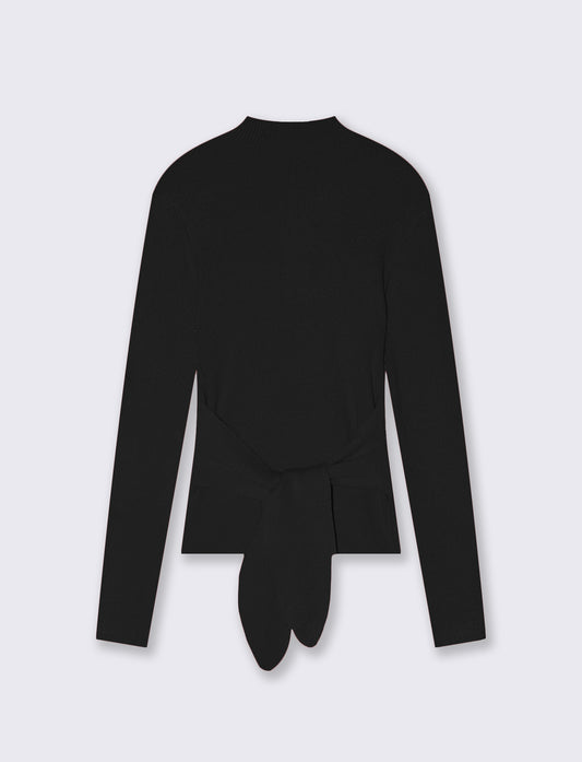 Maglia a collo alto con nodo in vita - Nero