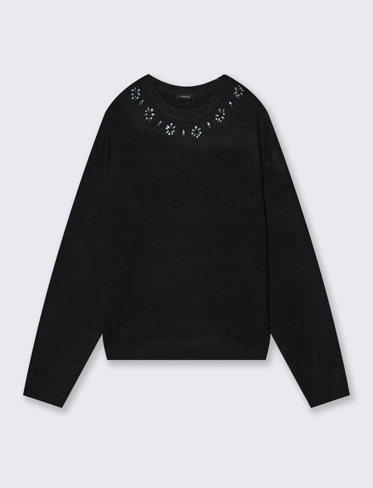 Crew neck pullover with appliqués - Black