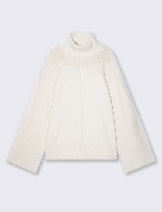 High-neck oversized Milano stitch pullover - Beige