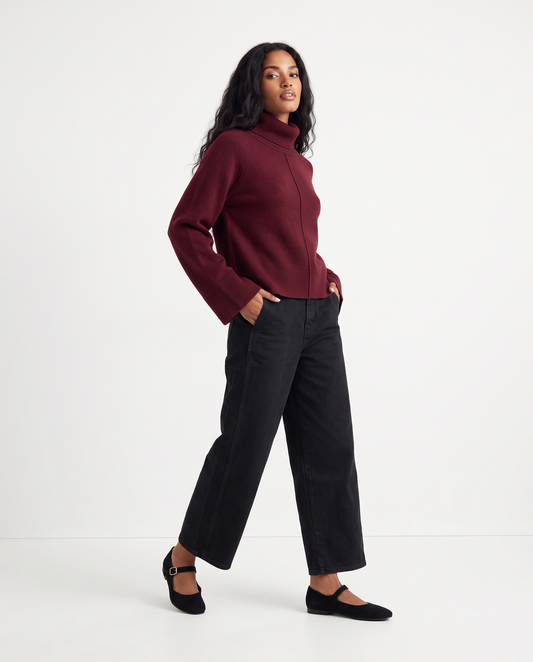 Pullover collo alto in punto milano ampio - Rosso rubino