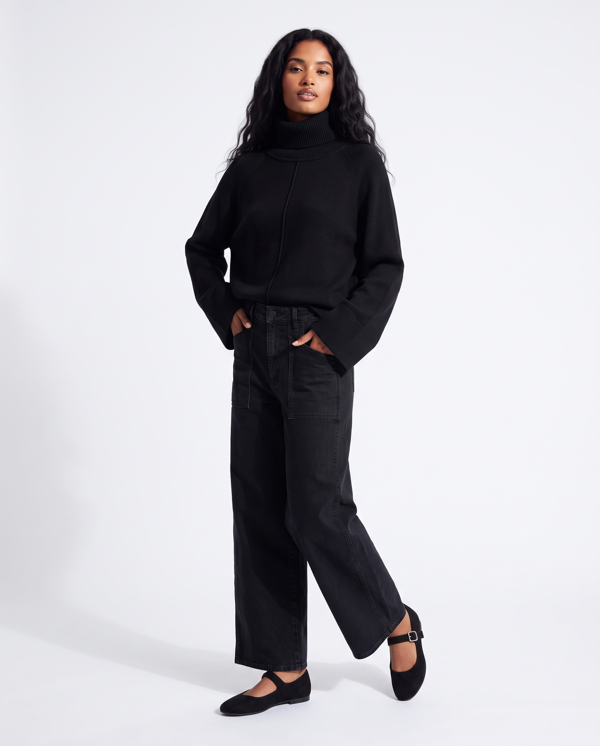 High-neck oversized Milano stitch pullover - Black