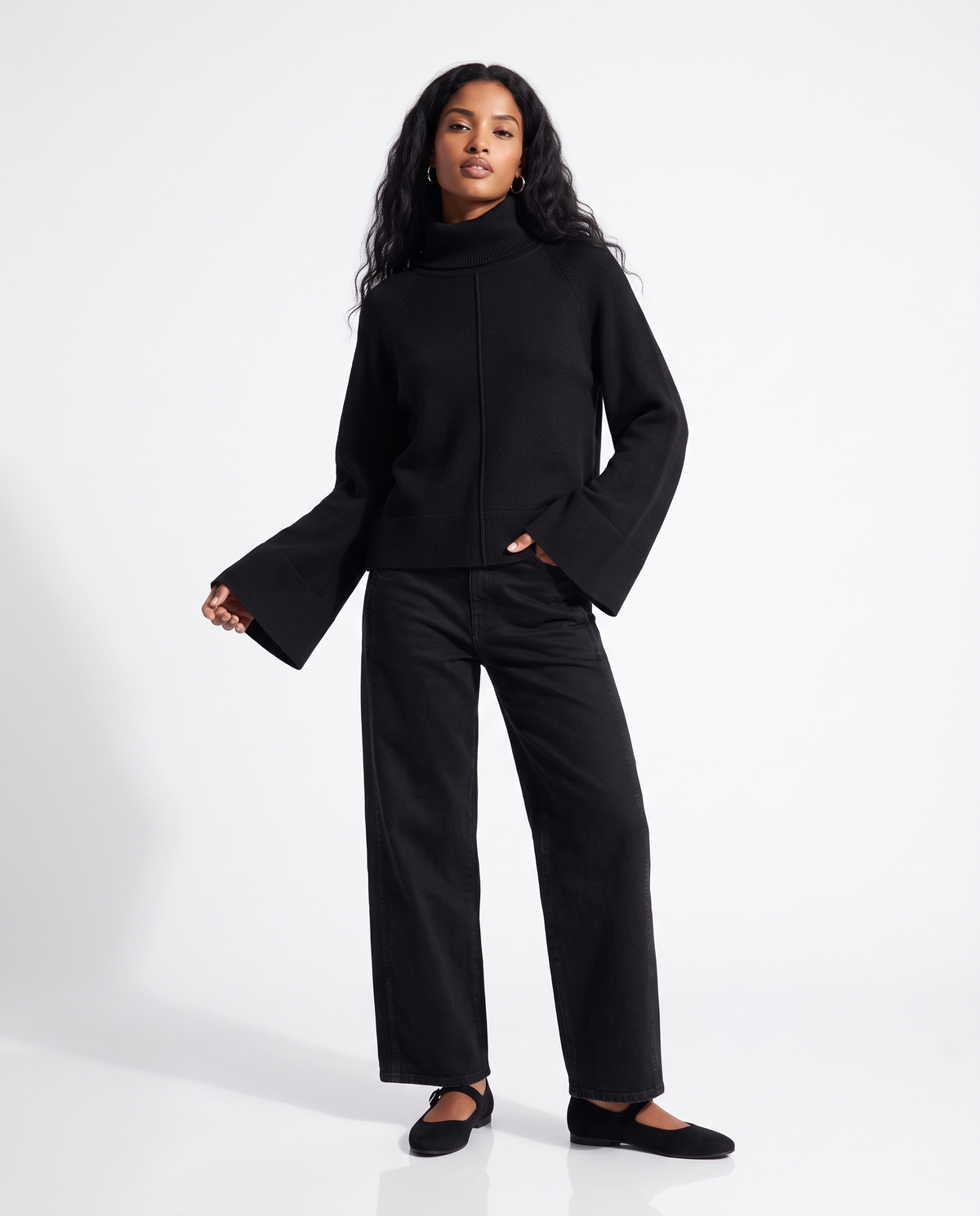 High-neck oversized Milano stitch pullover - Black