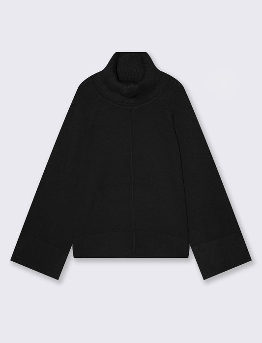High-neck oversized Milano stitch pullover - Black