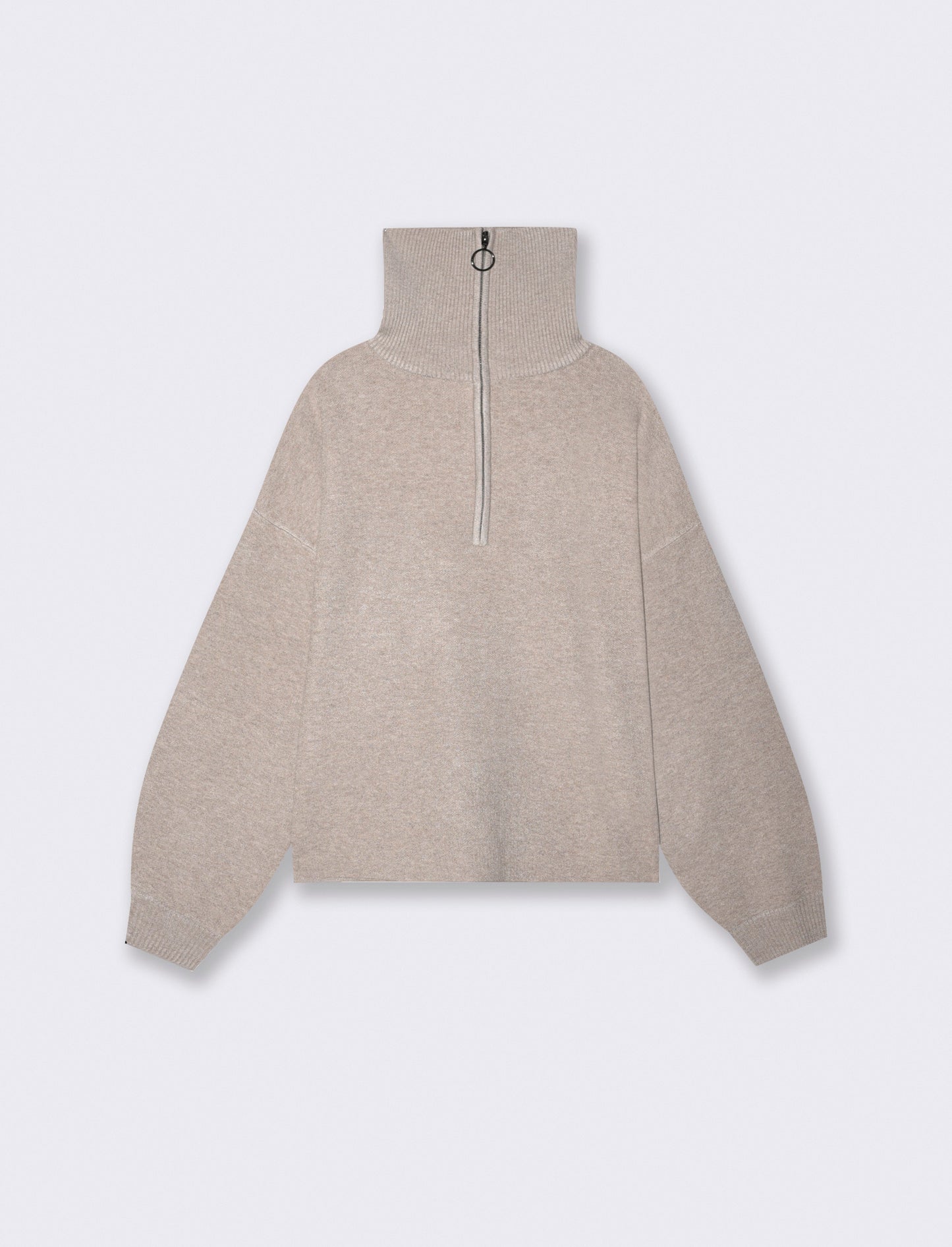 Maglia over manica lunga con zip - Beige grano