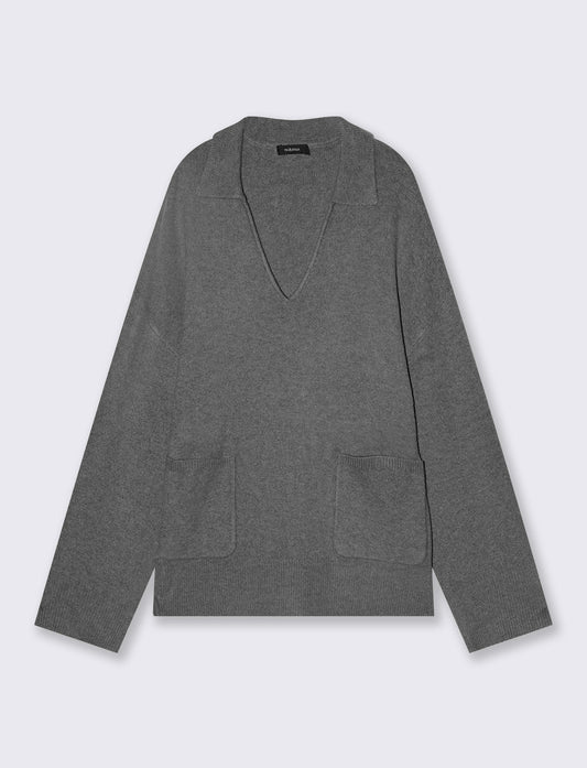 V-neck sweater with front pockets - Grey