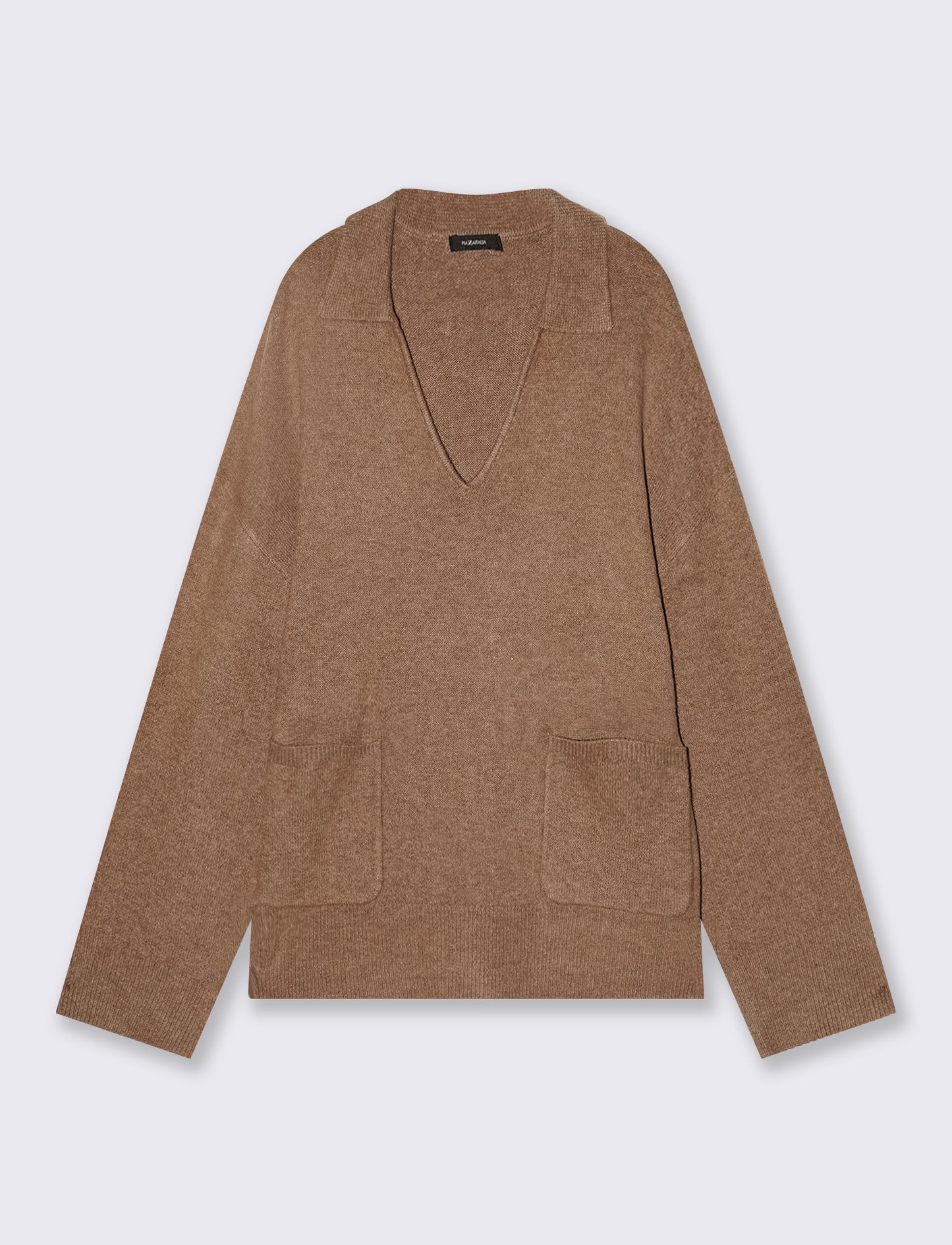 Maglione con scollo a V e tasche davanti - Cammello