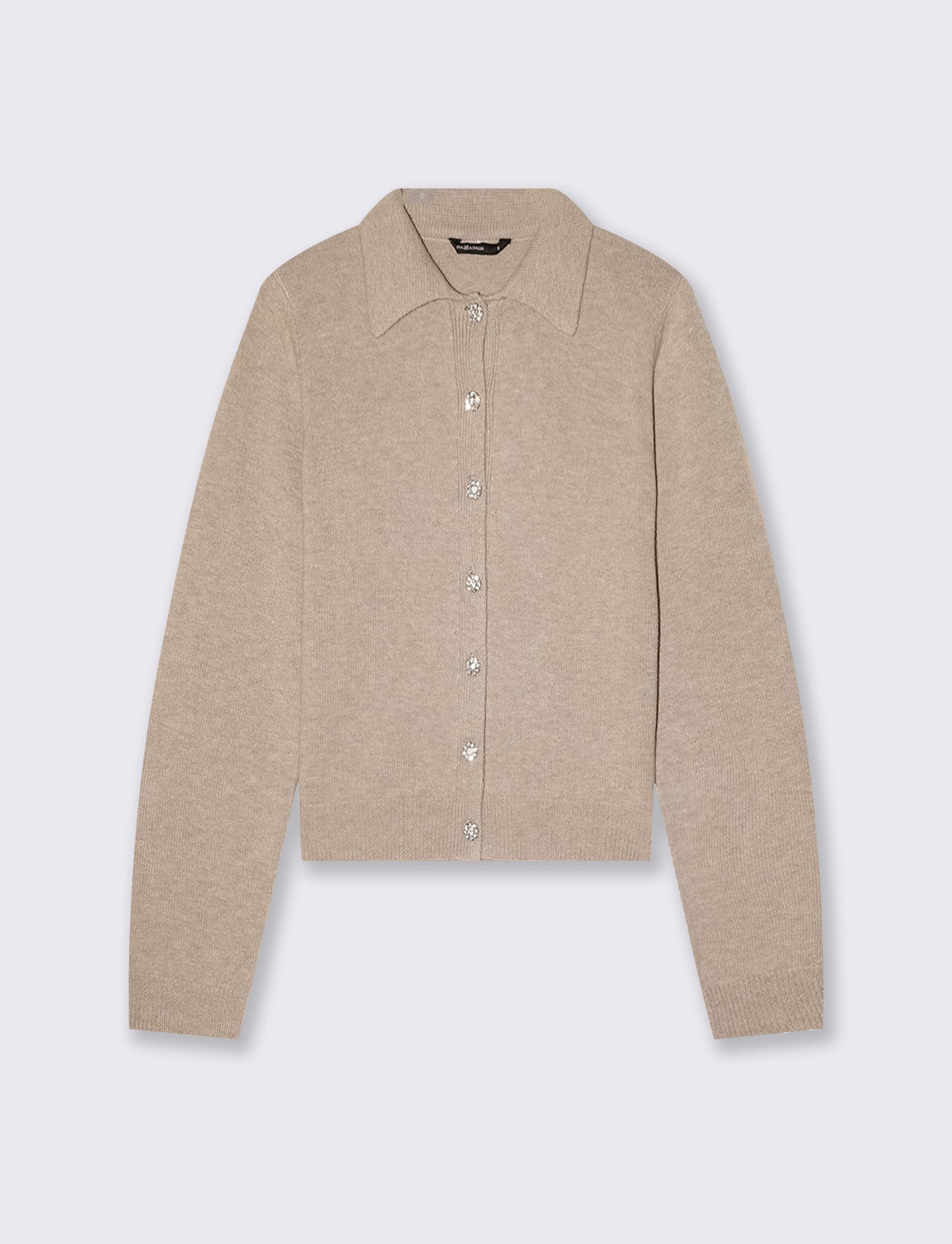 Cardigan con colletto e bottoni gioiello - Beige grano