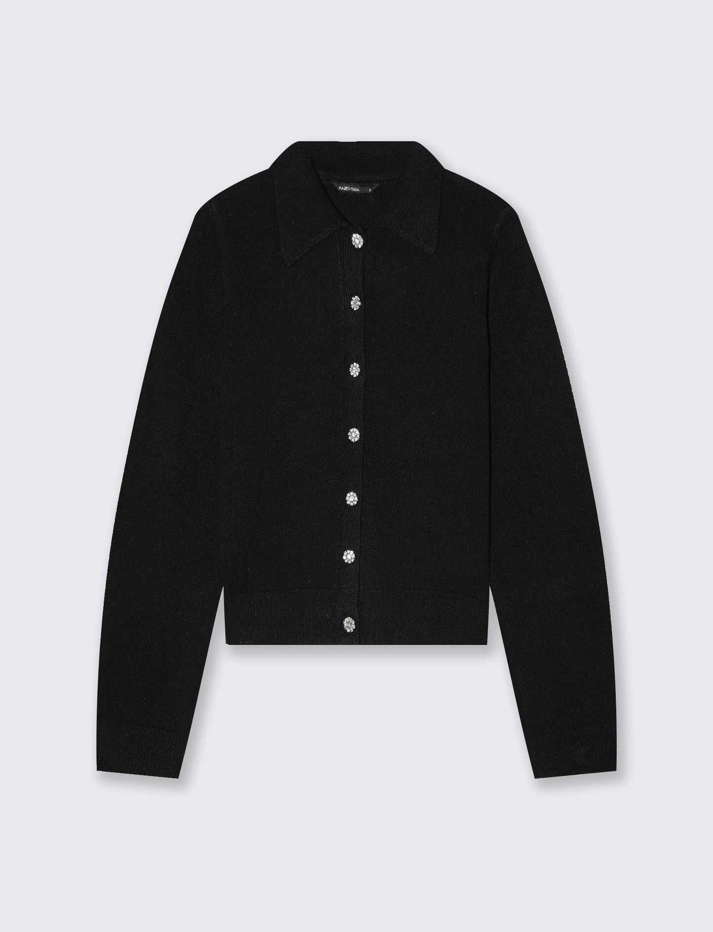 Cardigan with collar and jewel buttons - Black