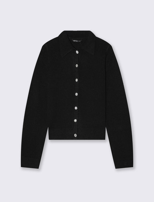 Cardigan con colletto e bottoni gioiello - Nero