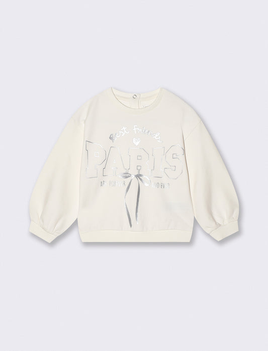 Felpa girocollo con stampa college - Bianco latte