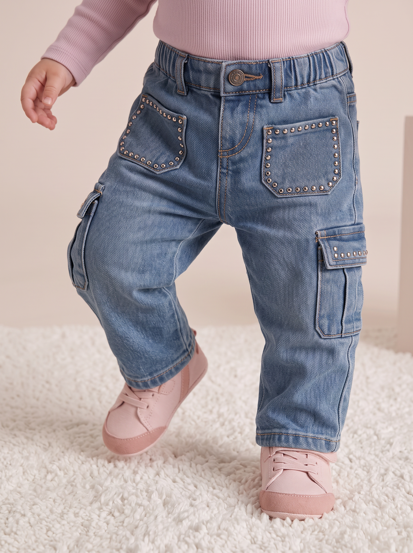 Giubbotto in panno con colletto tondo e ricami - Denim