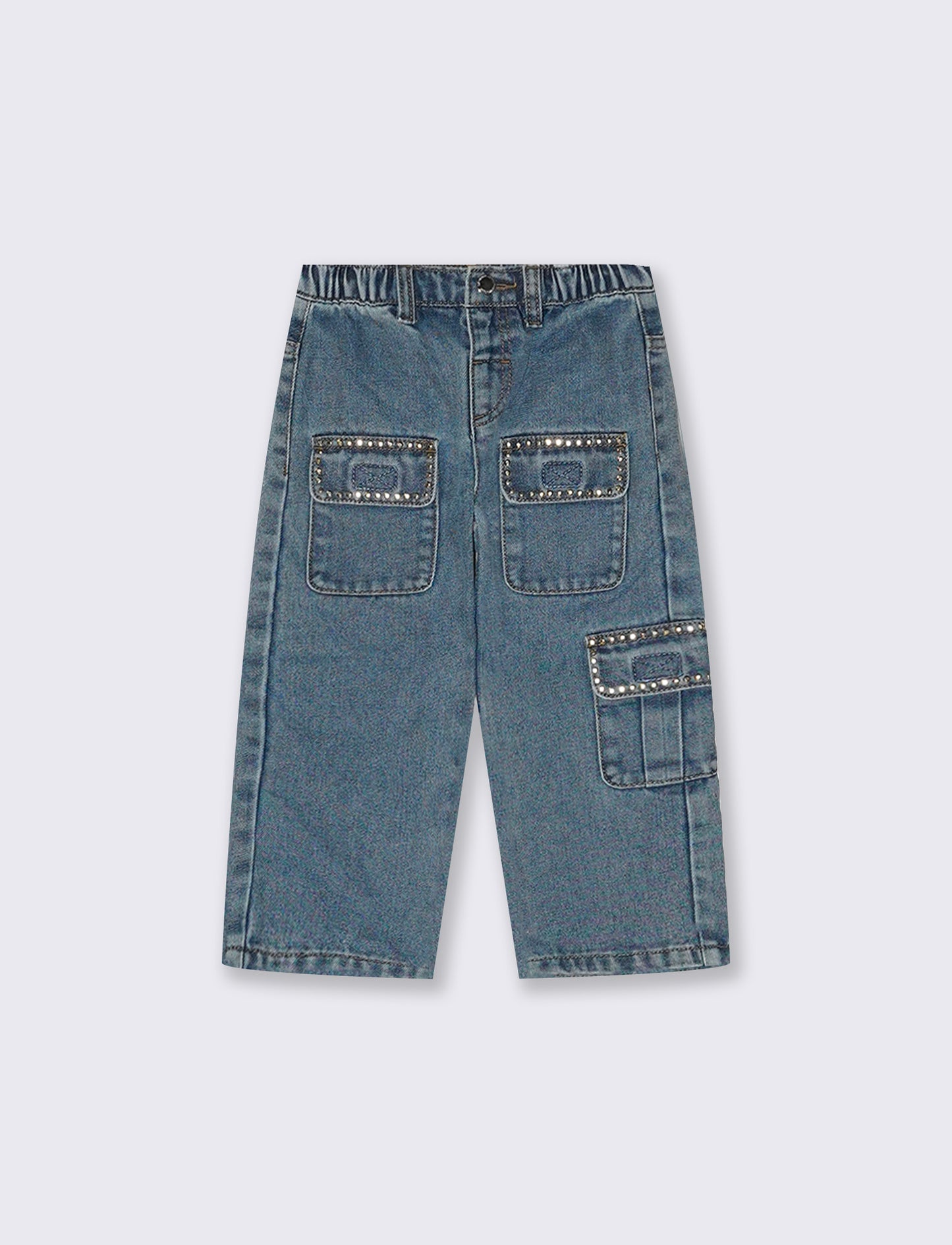 Giubbotto in panno con colletto tondo e ricami - Denim