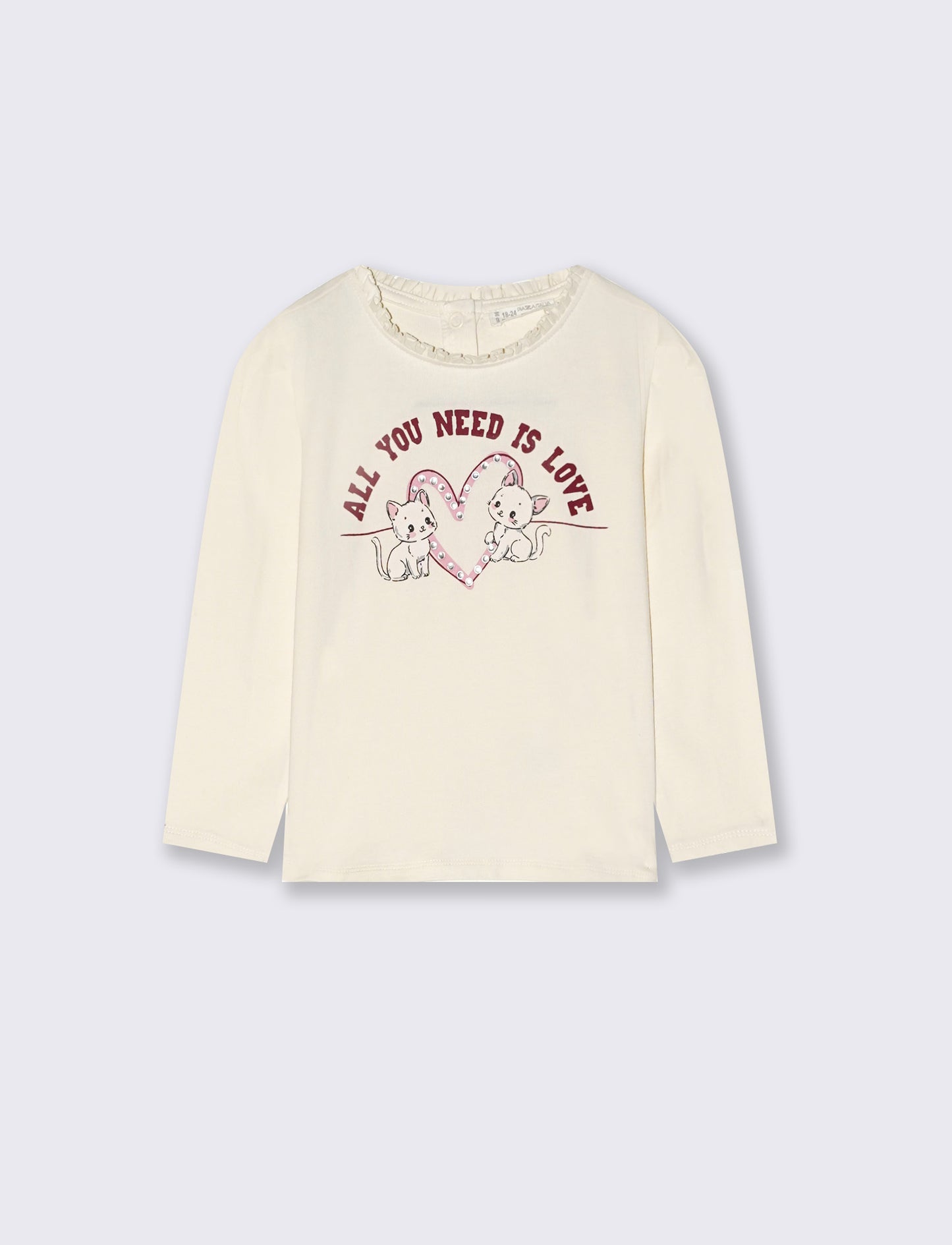 Maglietta manica lunga con strass e stampa - Bianco latte