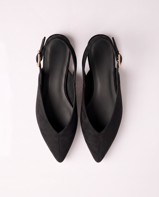 Ballerina in microfibra con cinturino - Nero
