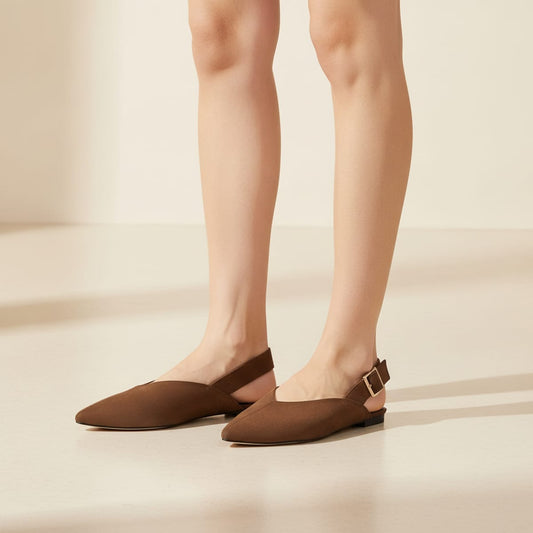 Ballerina in microfibra con cinturino - Marrone