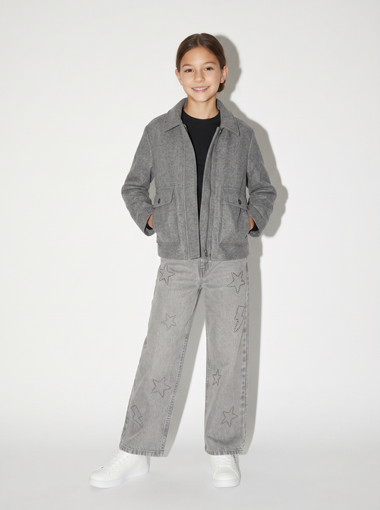 Giubbino minimal chic in morbido panno - Grigio