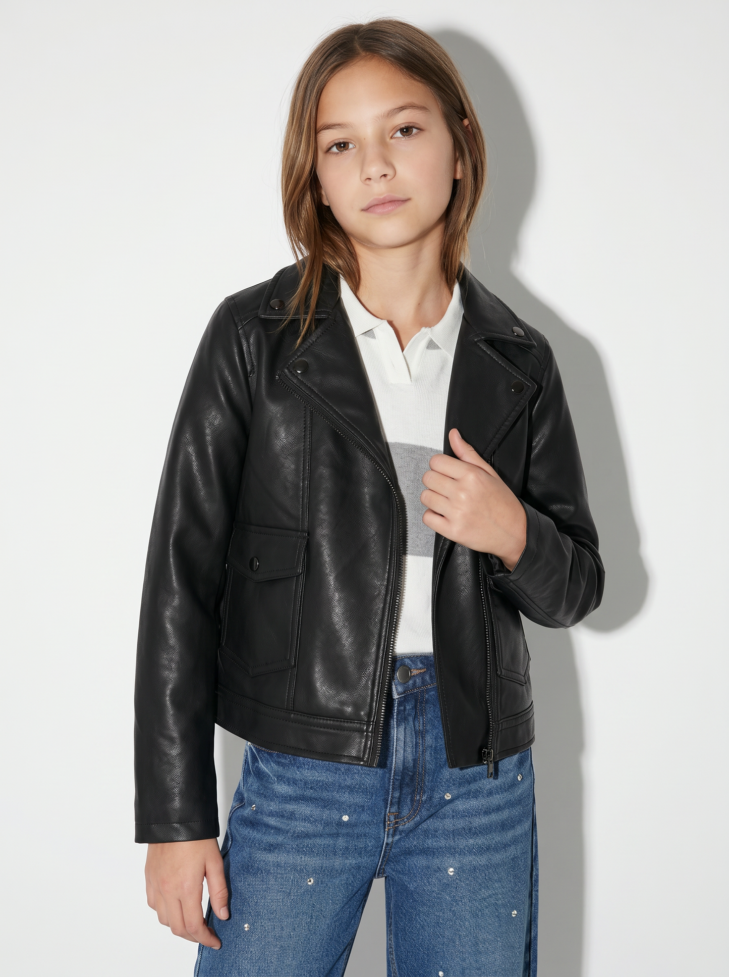 Biker jacket in faux leather with zip - Black