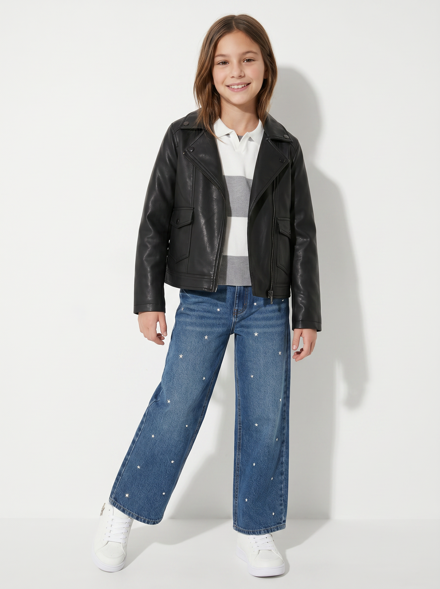 Biker jacket in faux leather with zip - Black