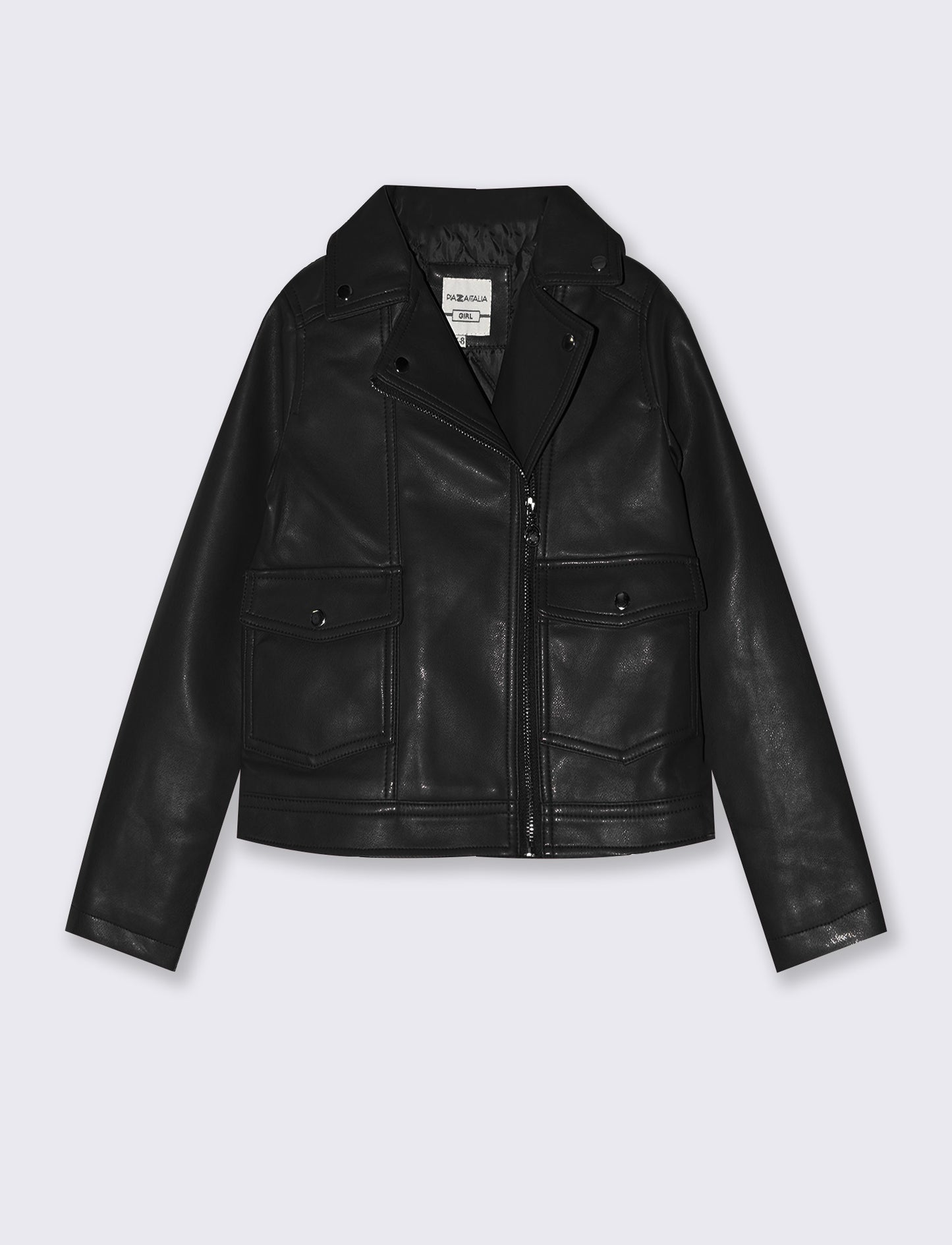 Biker jacket in faux leather with zip - Black