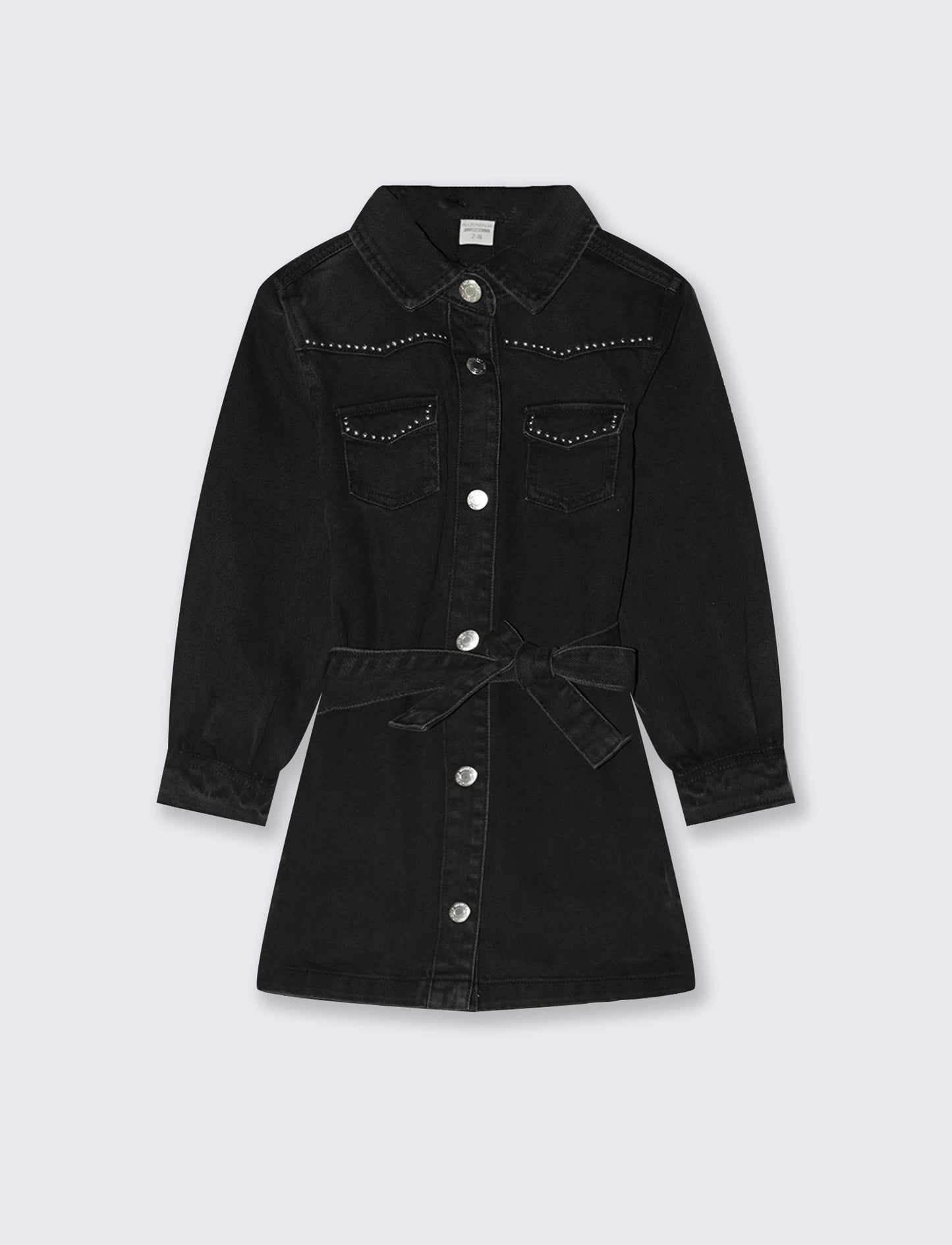 Abito in denim rock con borchie e cintura - Nero
