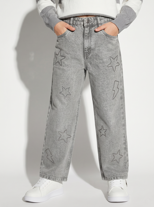 Jeans gamba ampia con borchie rock - Grigio
