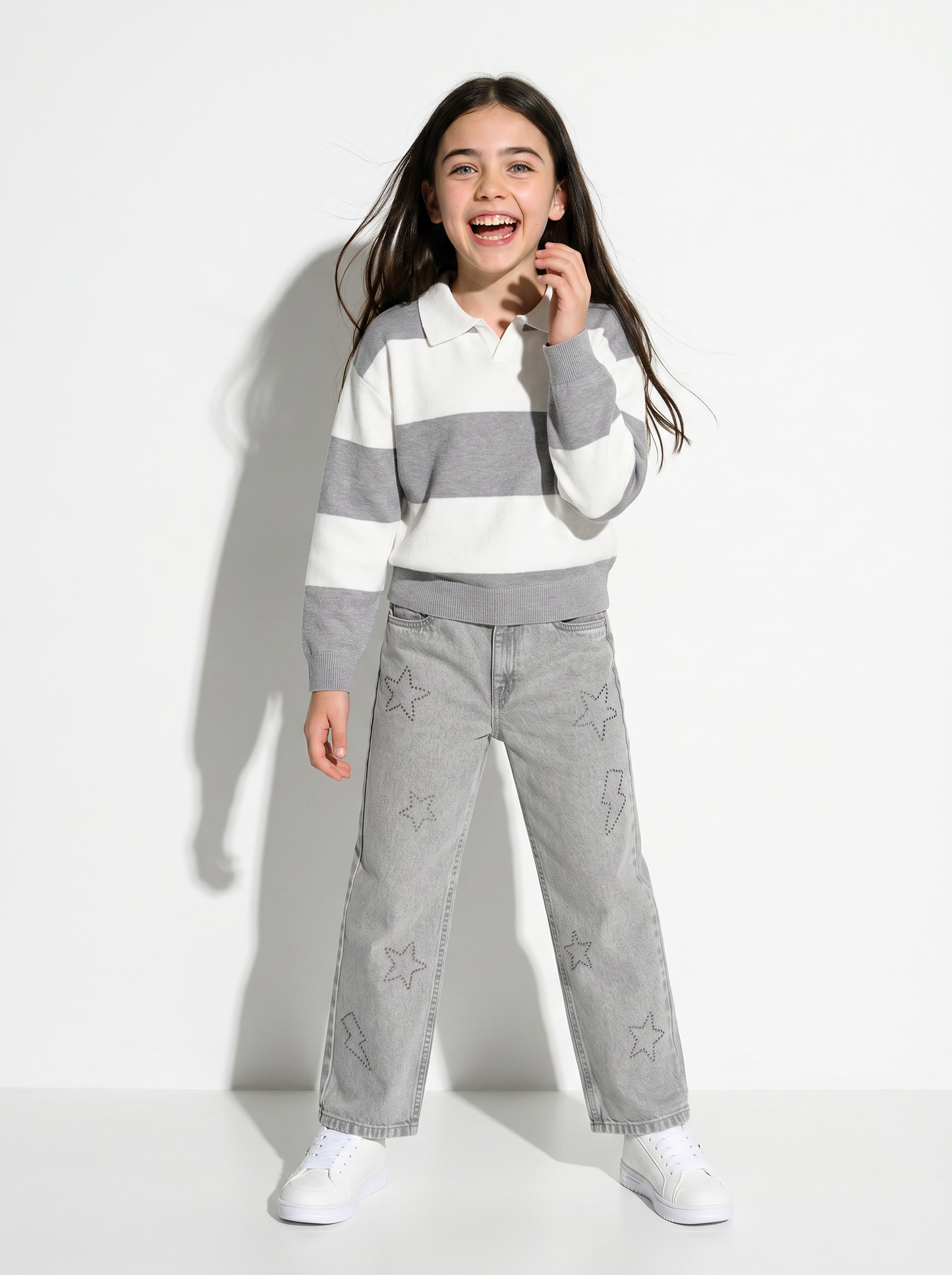Wide-leg jeans with rock studs - Grey