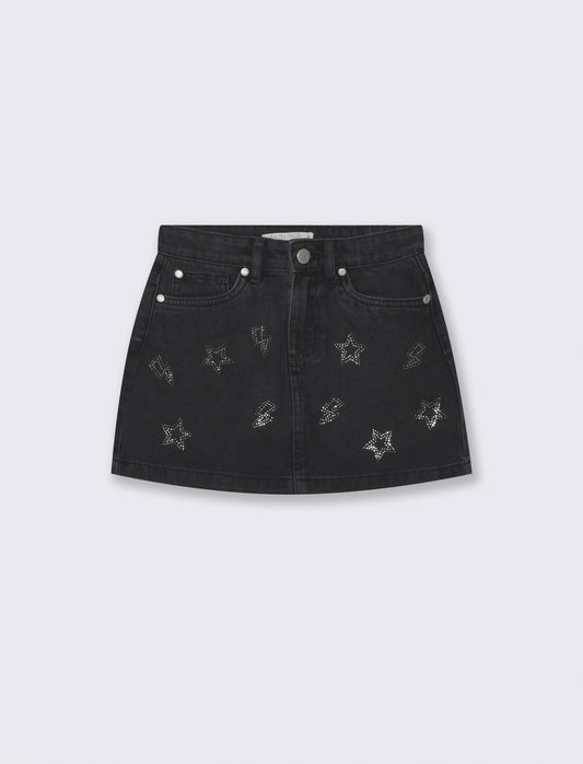 Gonna in denim con strass per bambina - Nero