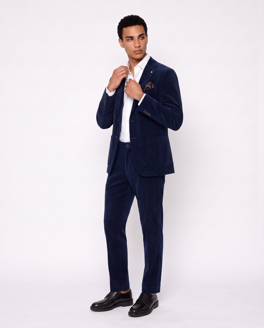 Crushed velvet blazer formal fit - Blue