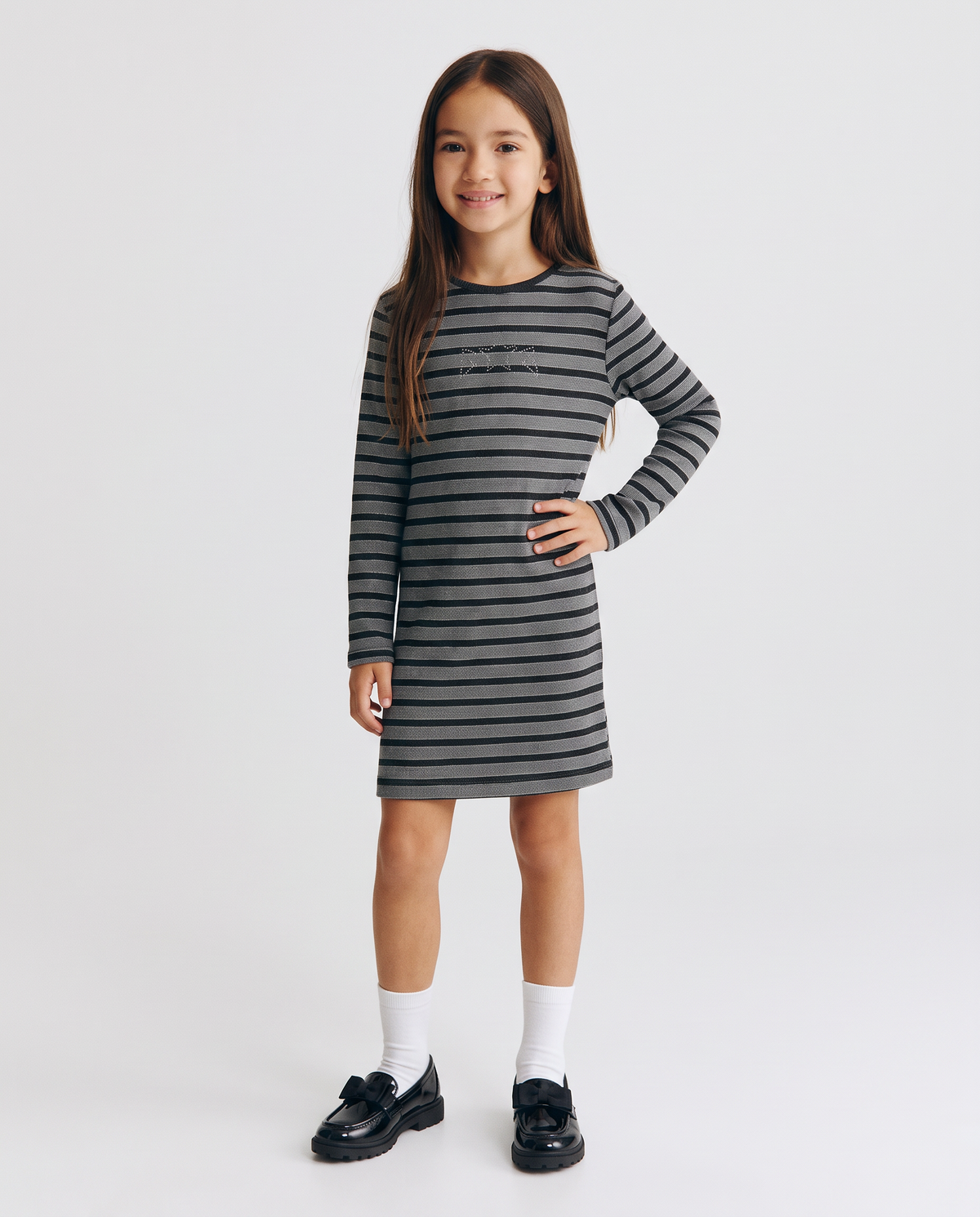 Abito in costina con borchie rock per bambina - Righe