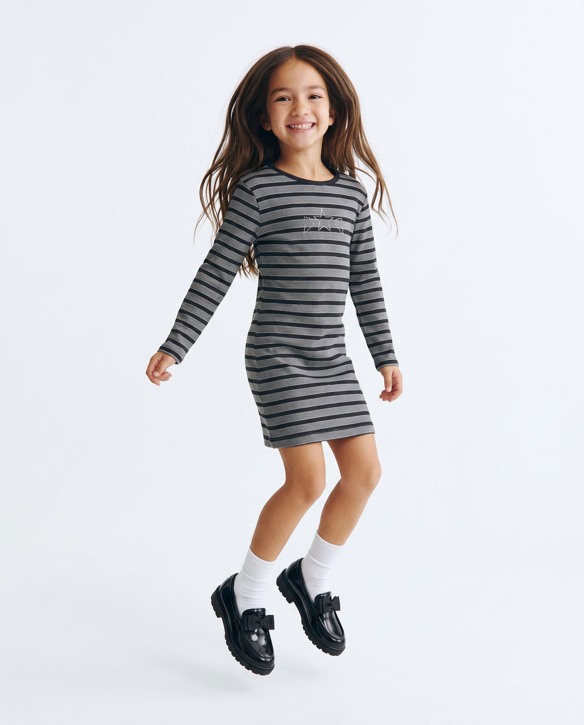 Abito in costina con borchie rock per bambina - Righe