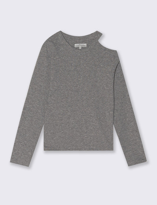 T-shirt manica lunga in costina - Grigio