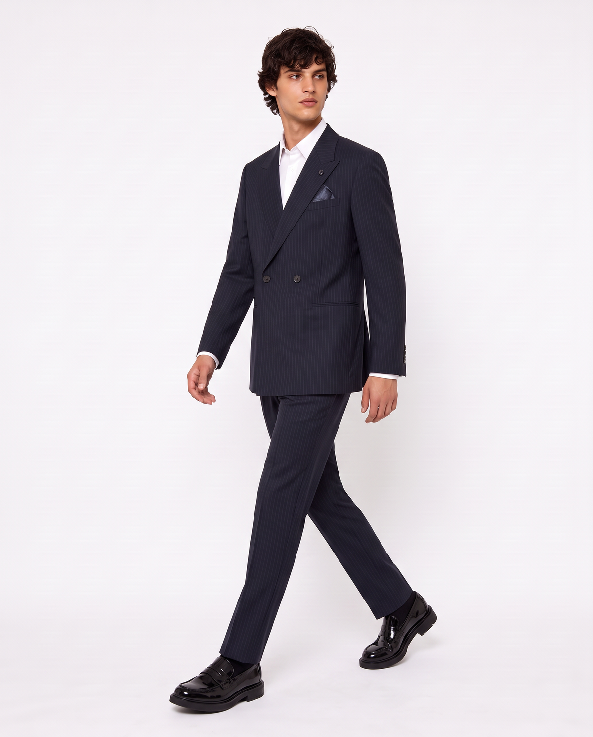 Double-breasted striped blazer formal fit - Blue