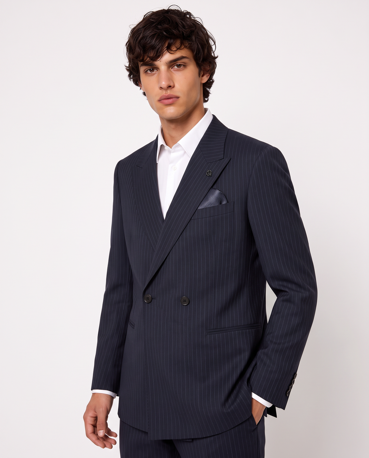 Double-breasted striped blazer formal fit - Blue