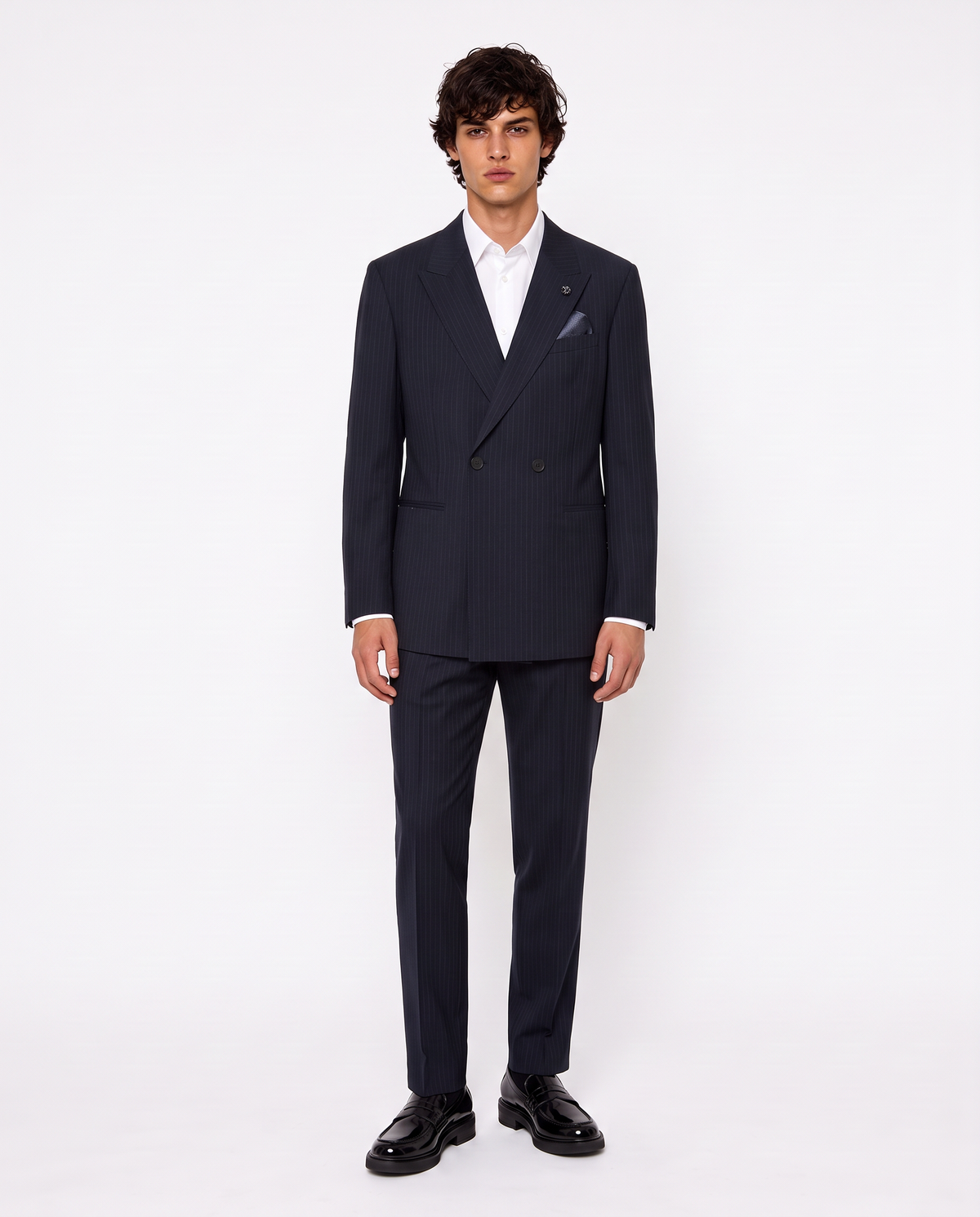 Double-breasted striped blazer formal fit - Blue