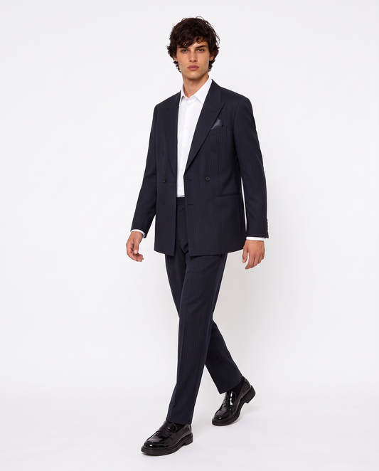 Elegant formal fit striped trousers - Blue