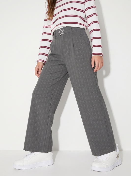 Pantalone gamba ampia con cintura gioiello - Righe