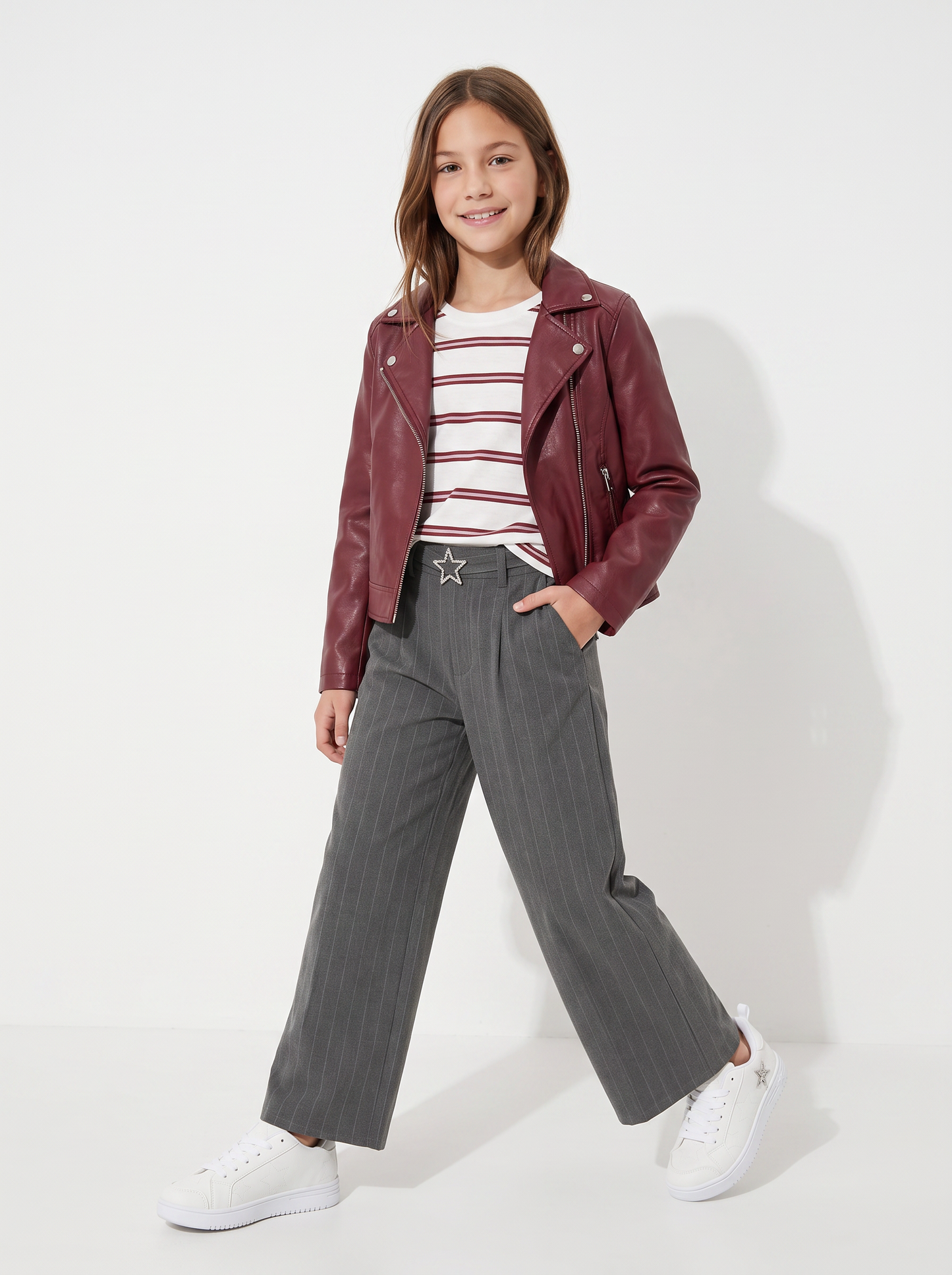 Pantalone gamba ampia con cintura gioiello - Righe
