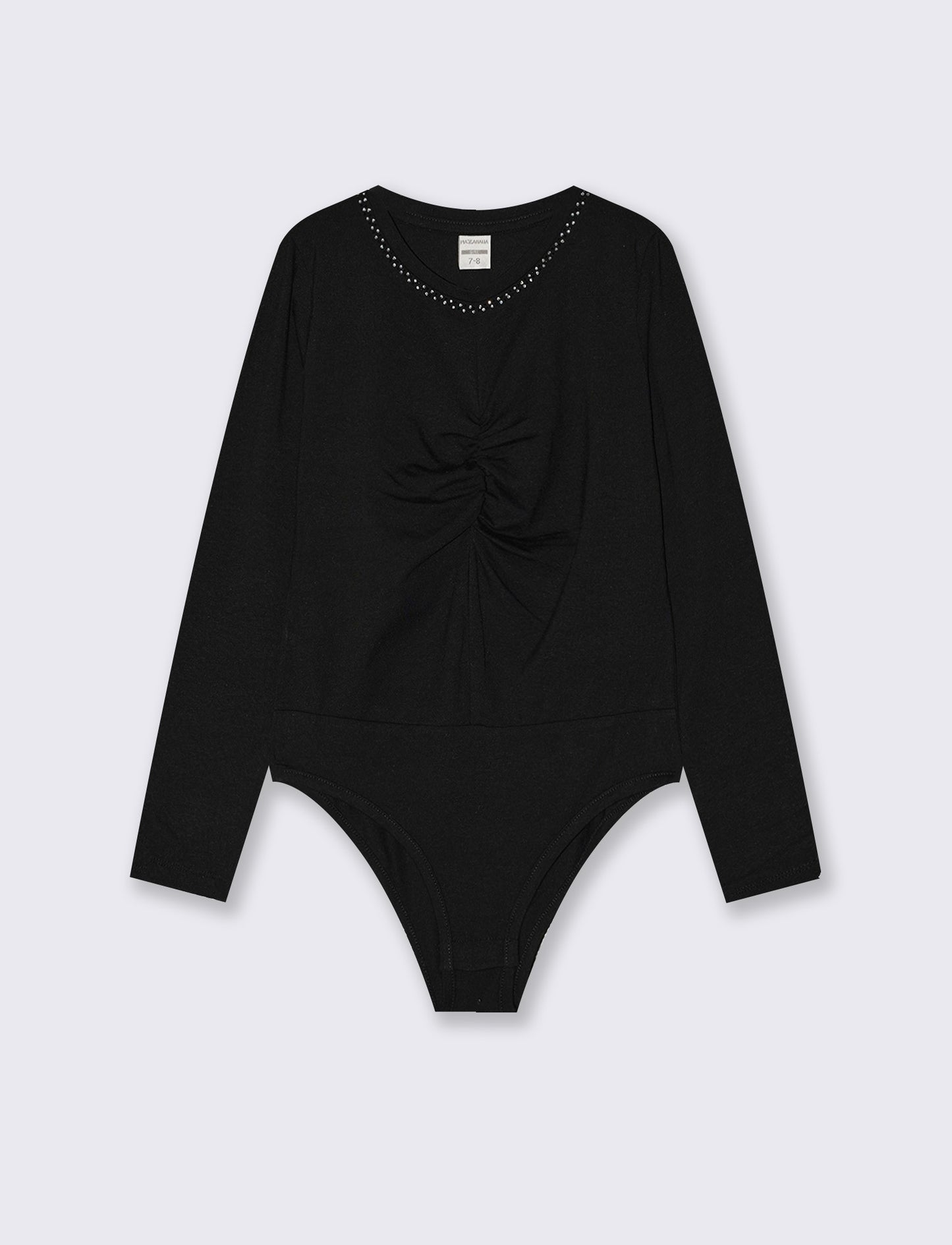 Bicolor jersey bodysuit with rhinestones - Black