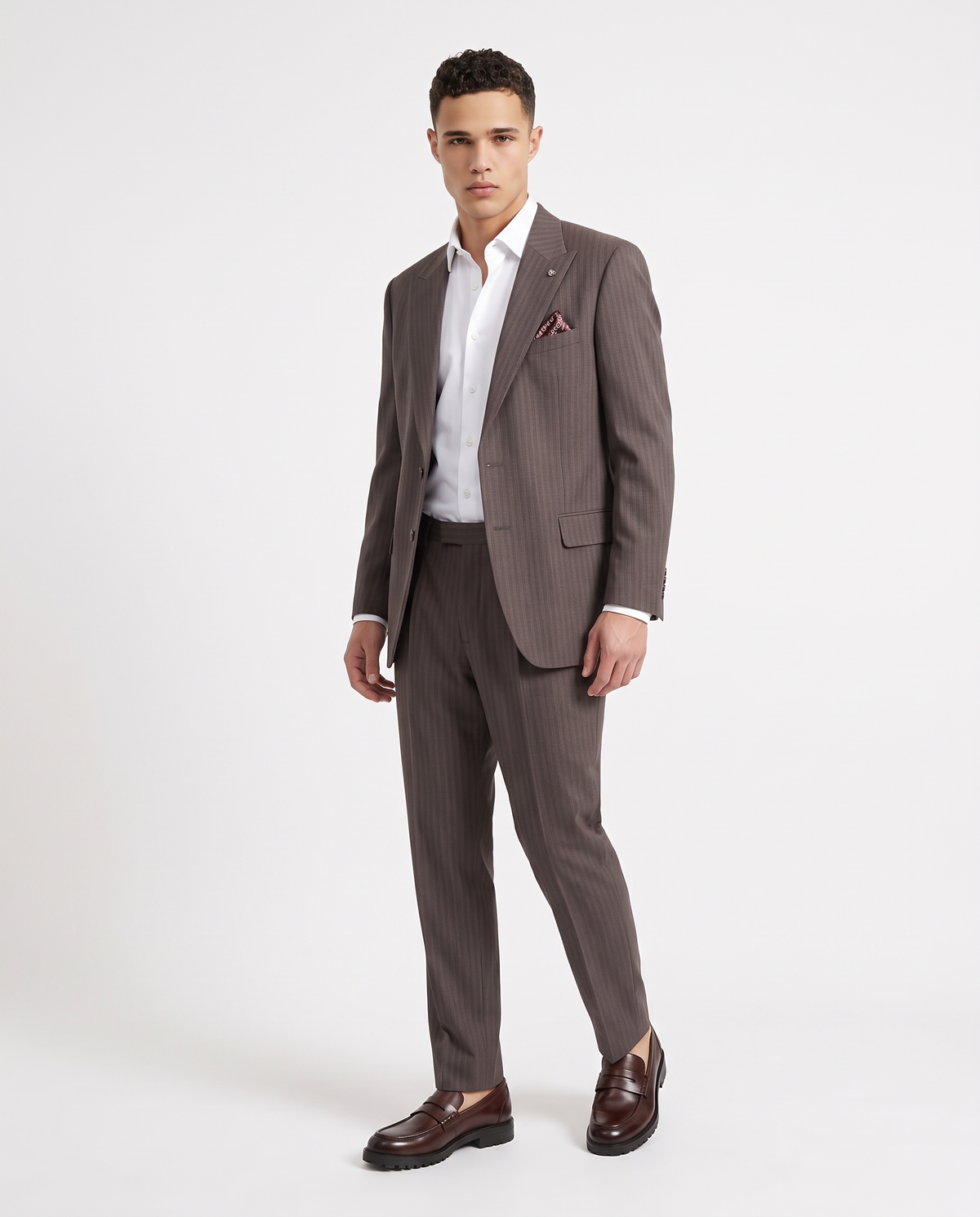 Structured Formal Blazer with Pocket Square - Brown