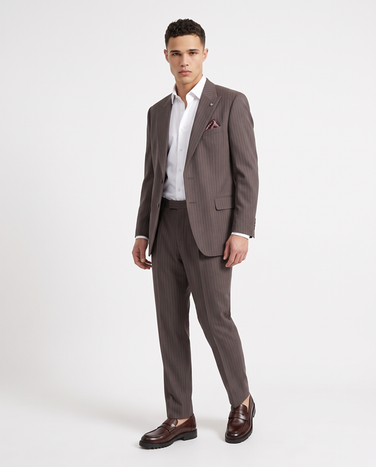 Structured Formal Blazer with Pocket Square - Brown
