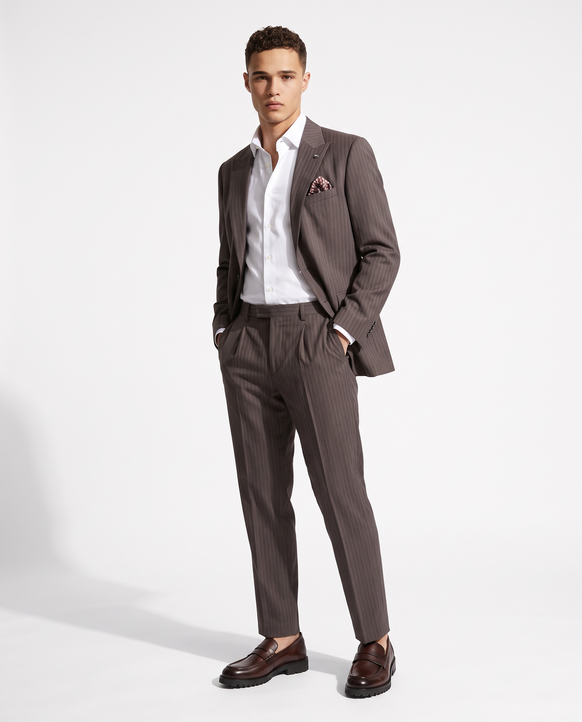 Structured Formal Blazer with Pocket Square - Brown