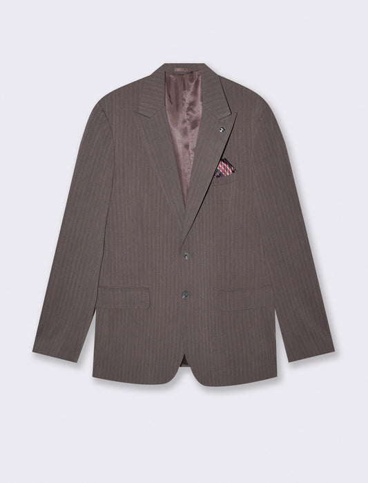 Structured Formal Blazer with Pocket Square - Brown