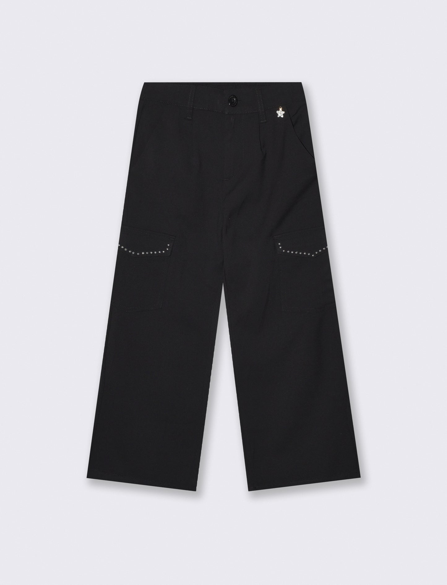 Pantalone da bambina con tasconi e borchie - Nero