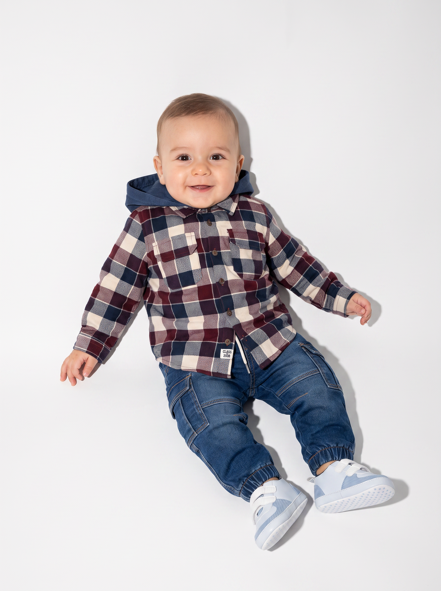 Oversized plaid shirt with hood - Blue