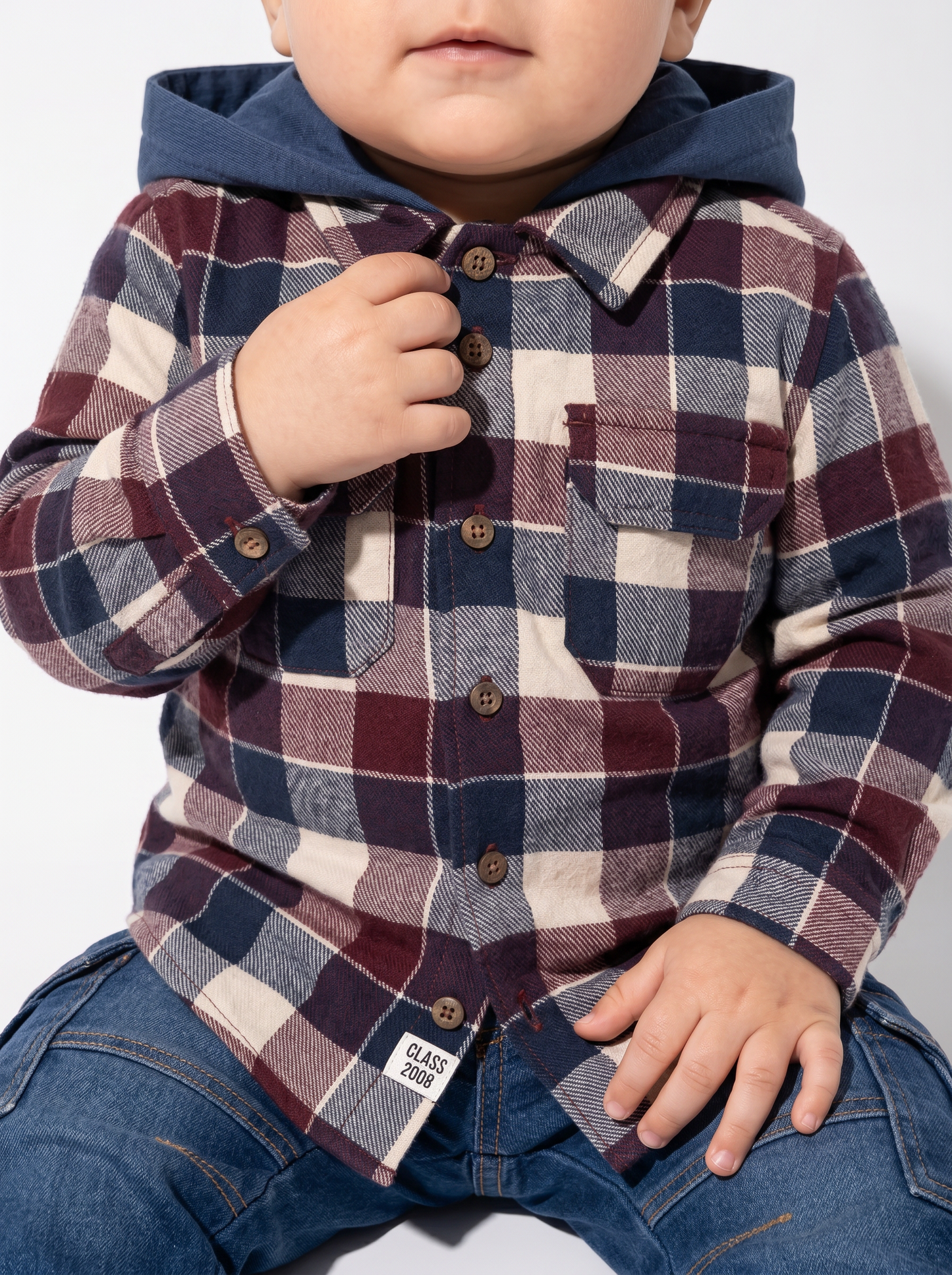 Oversized plaid shirt with hood - Blue
