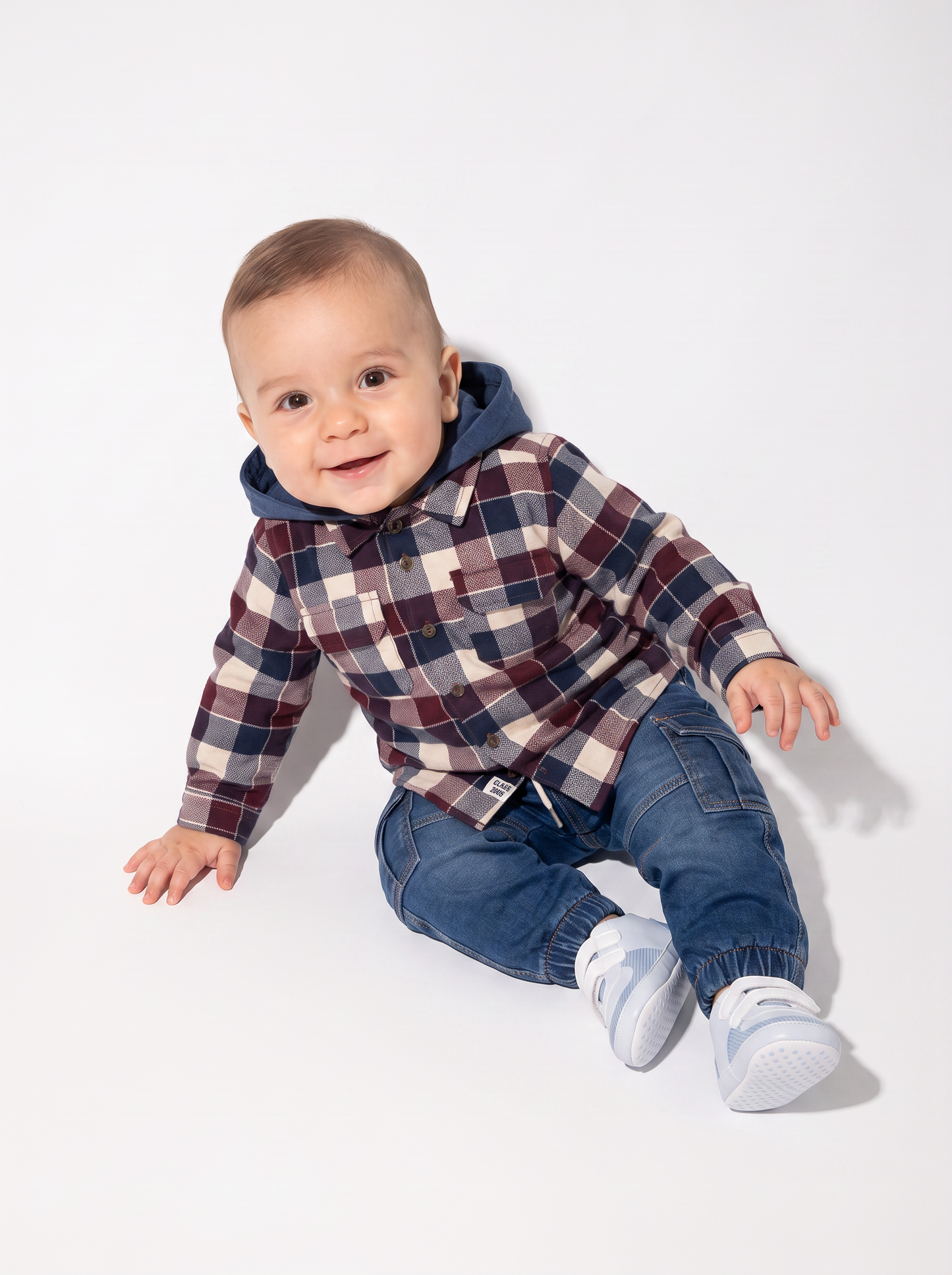 Oversized plaid shirt with hood - Blue