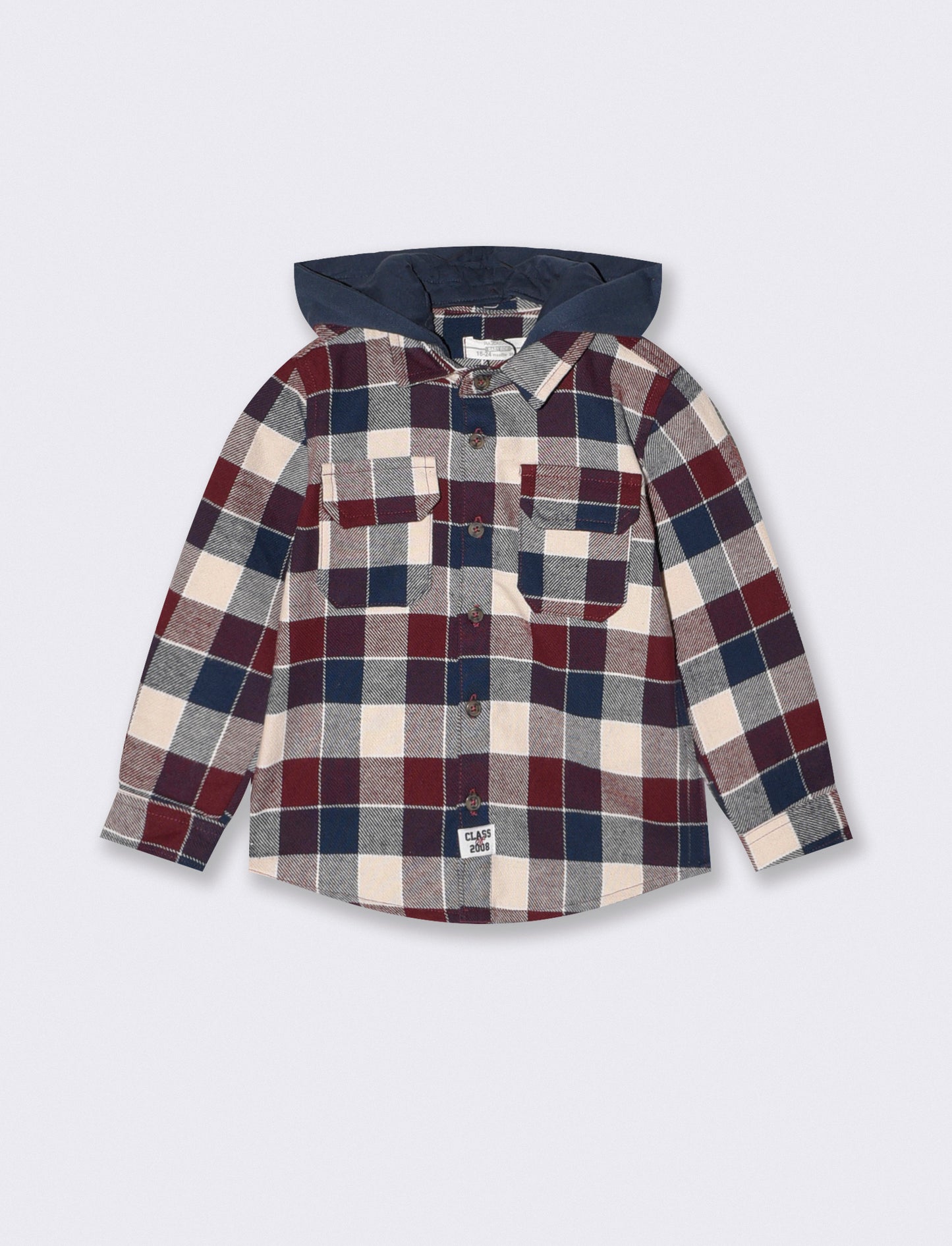 Oversized plaid shirt with hood - Blue