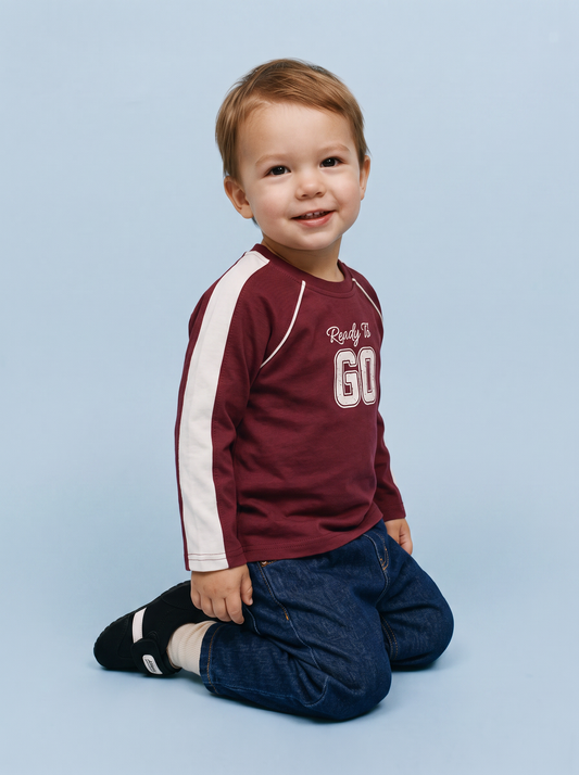 T-shirt in jersey con stampa sportiva - Bordeaux